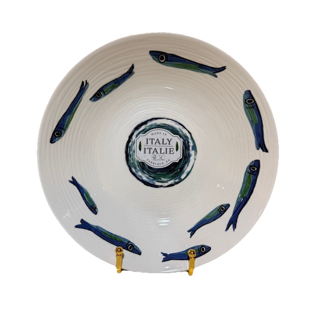 4ct Ceramiche Italia Pasta Salad Bowl Italy Blue Fish Sardine Coastal Beach 9.25